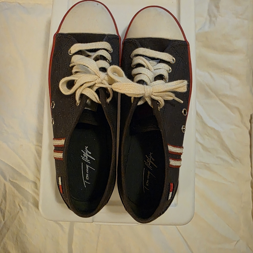 Tommy Hilfiger Navy Canvas Sneakers with Red and White Details